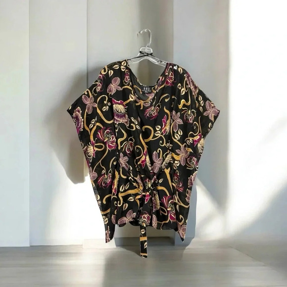 NWOT New Woman Design, Plus-Size Floral Tie-Front Blouse With Camisole, 1X 🎀 - Picture 1 of 10